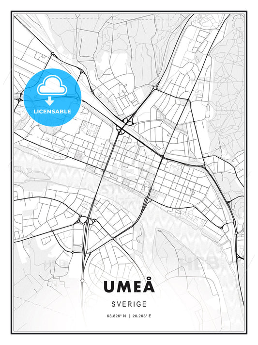 Umeå, Sweden, Modern Print Template in Various Formats - HEBSTREITS Sketches