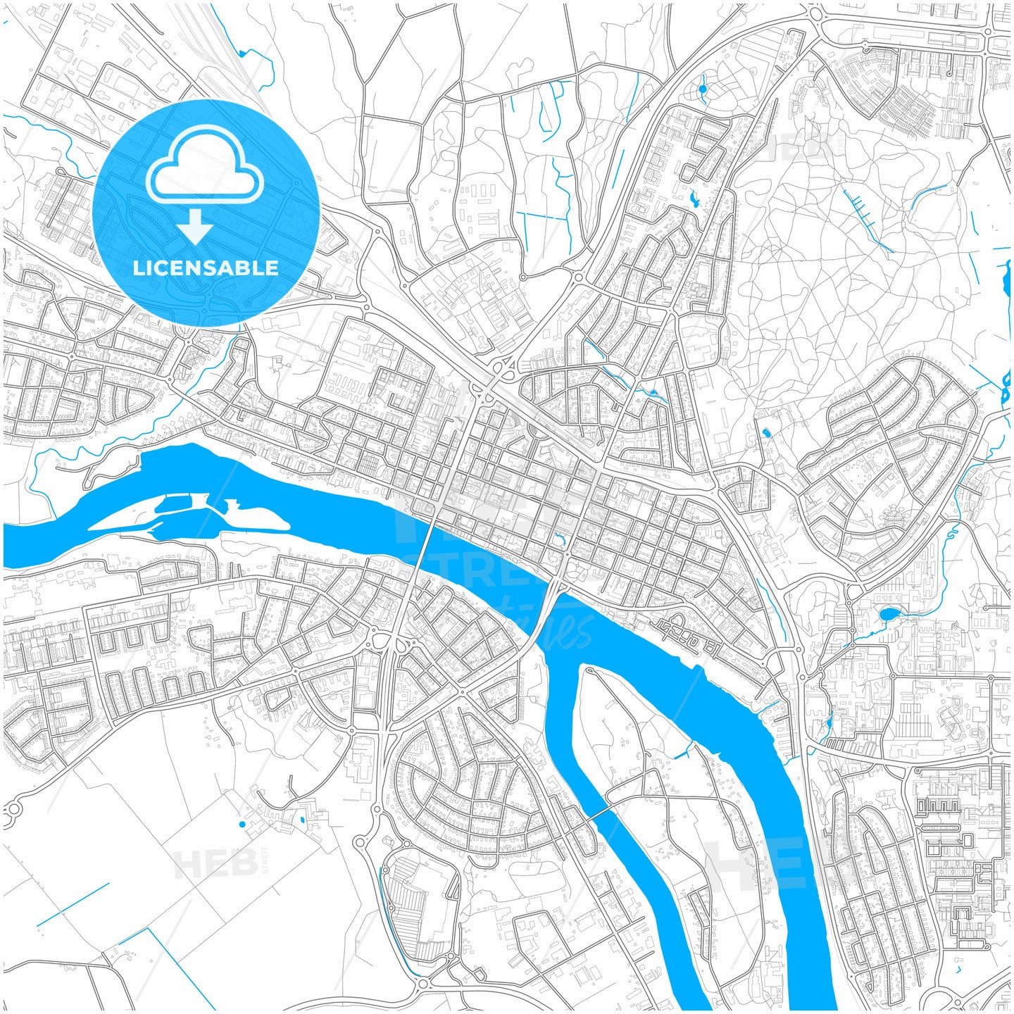 Umeå, Sweden, city map with high quality roads.