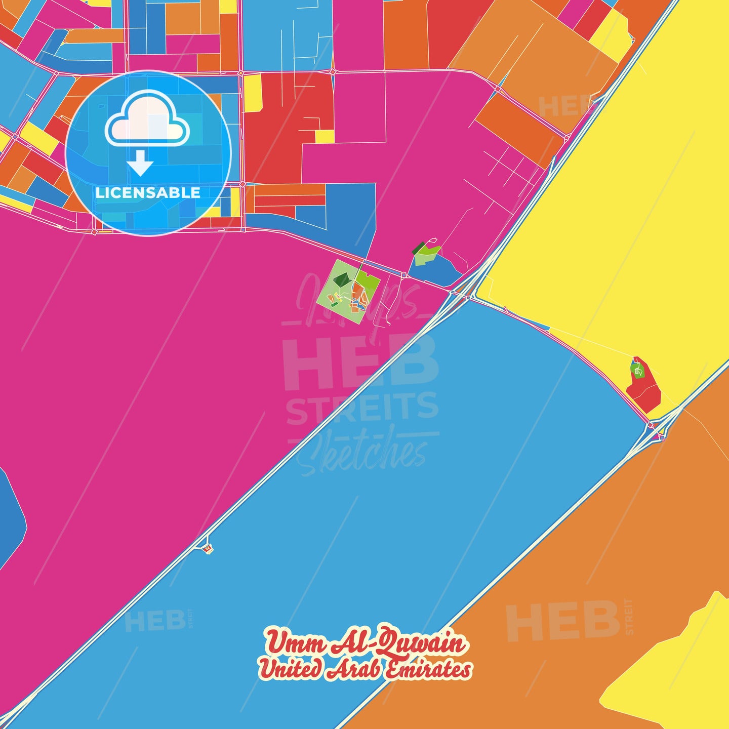 Umm al-Quwain  , United Arab Emirates Crazy Colorful Street Map Poster Template - HEBSTREITS Sketches