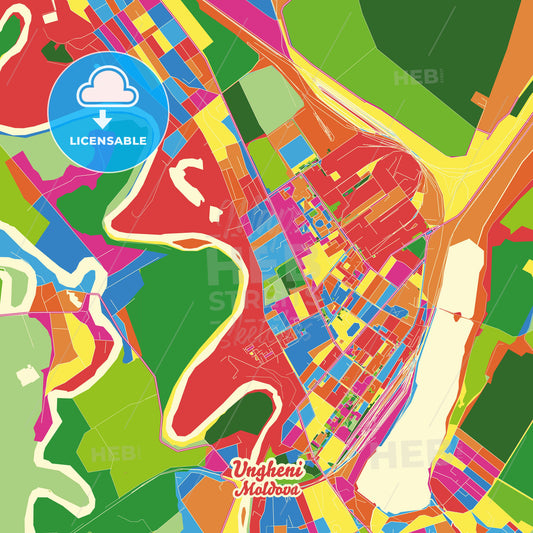 Ungheni, Moldova Crazy Colorful Street Map Poster Template - HEBSTREITS Sketches