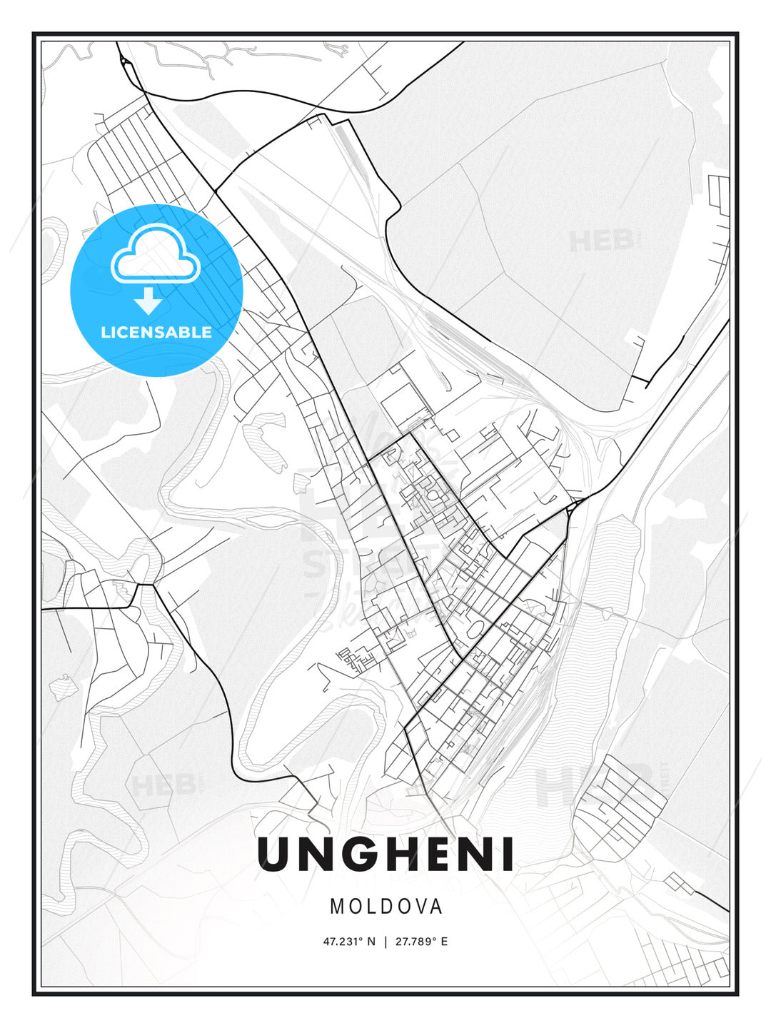 Ungheni, Moldova, Modern Print Template in Various Formats - HEBSTREITS Sketches