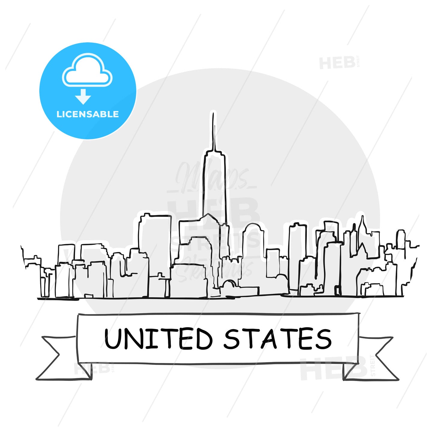 United States hand-drawn urban vector sign – instant download
