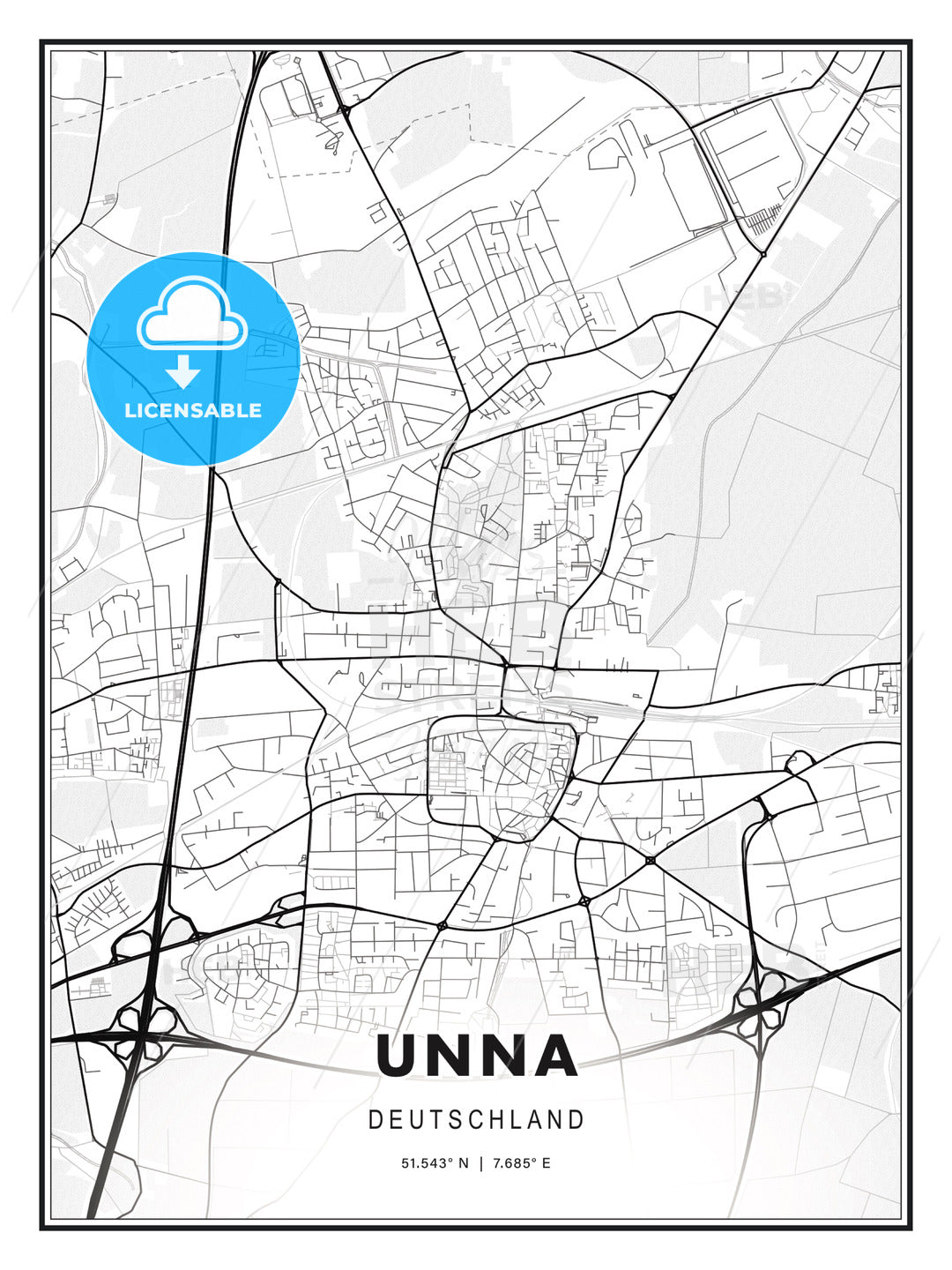 Unna, Germany, Modern Print Template in Various Formats - HEBSTREITS Sketches