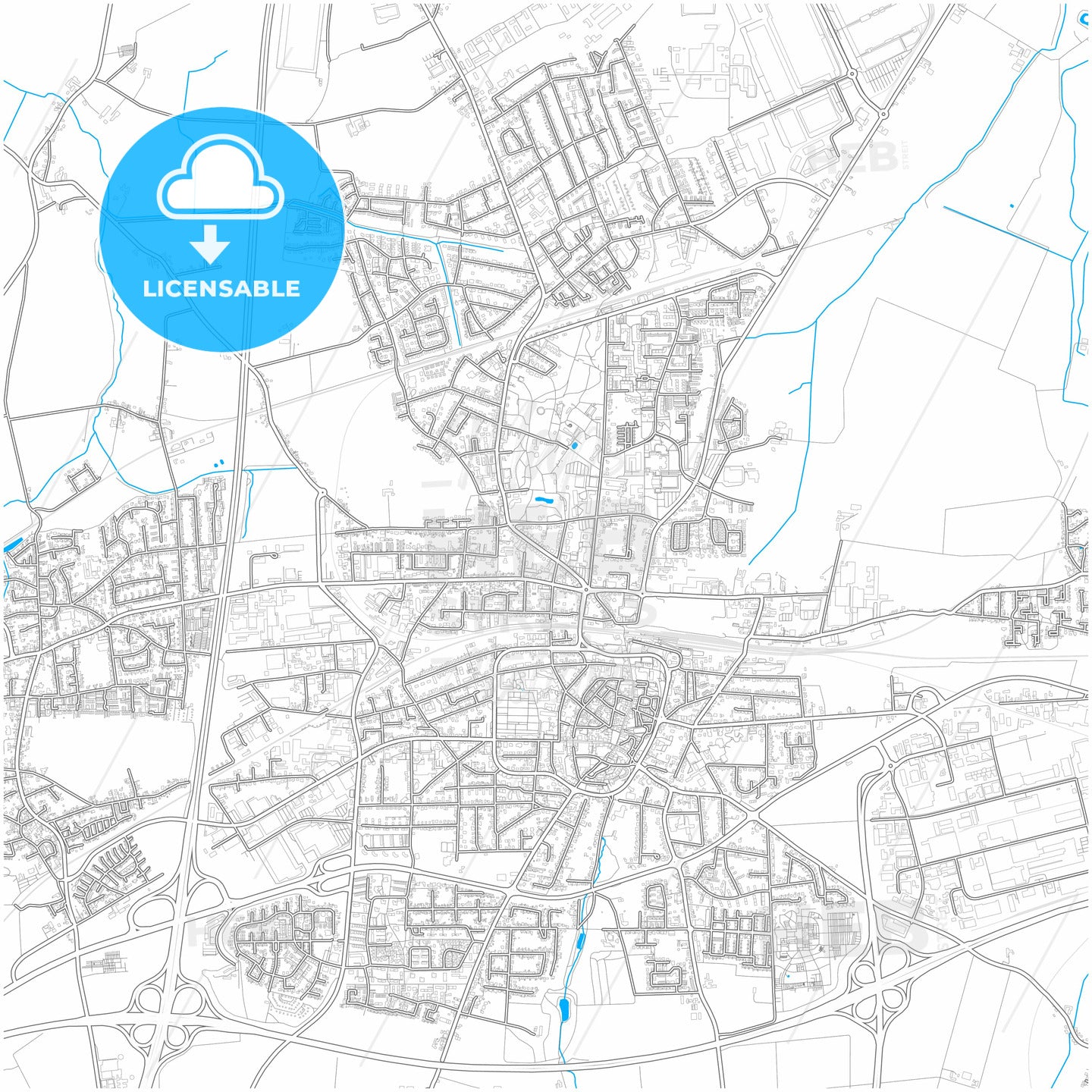 Unna, North Rhine-Westphalia, Germany, city map with high quality roads.