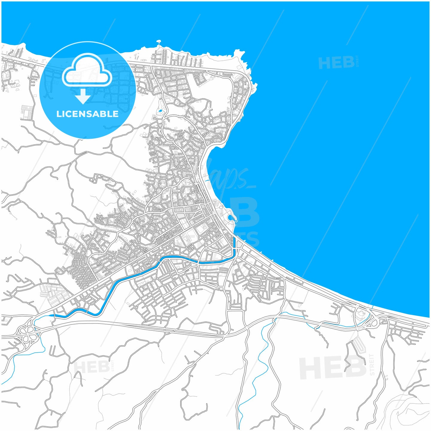 Ünye, Ordu, Turkey, city map with high quality roads.