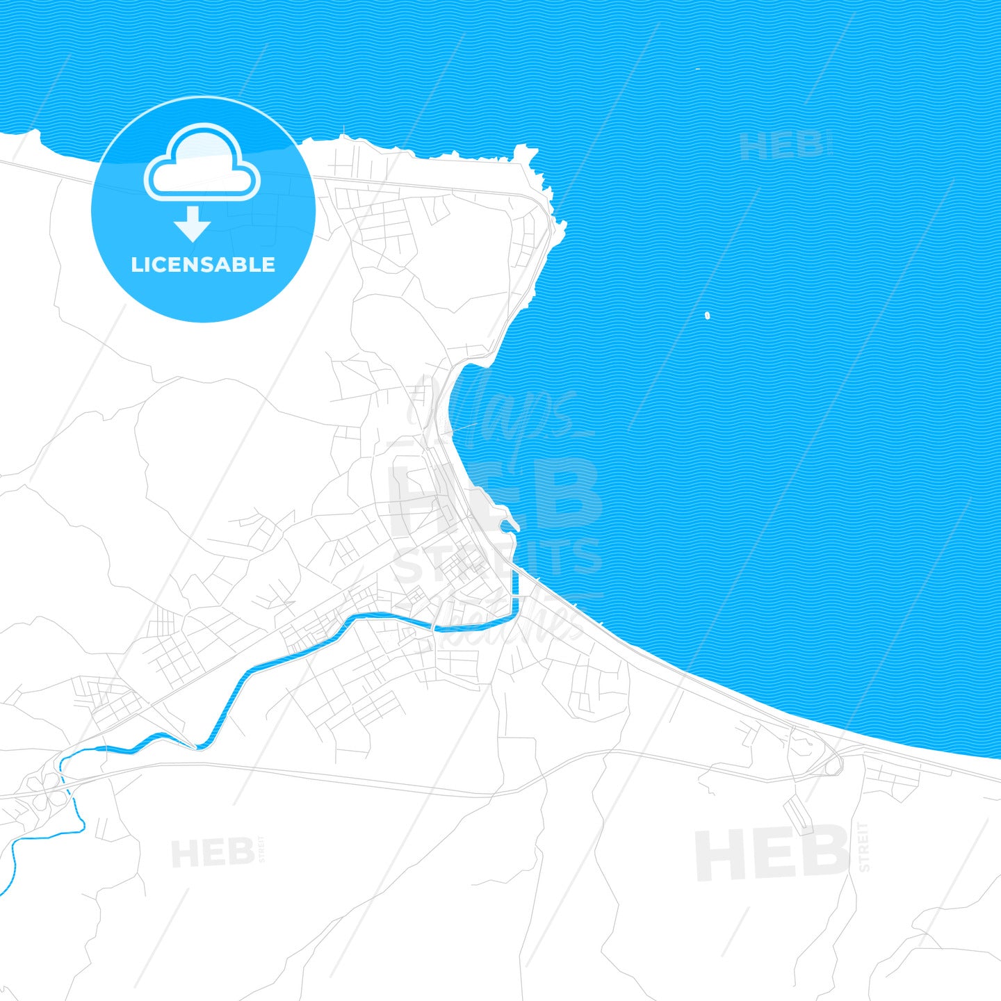 Ünye, Turkey PDF vector map with water in focus
