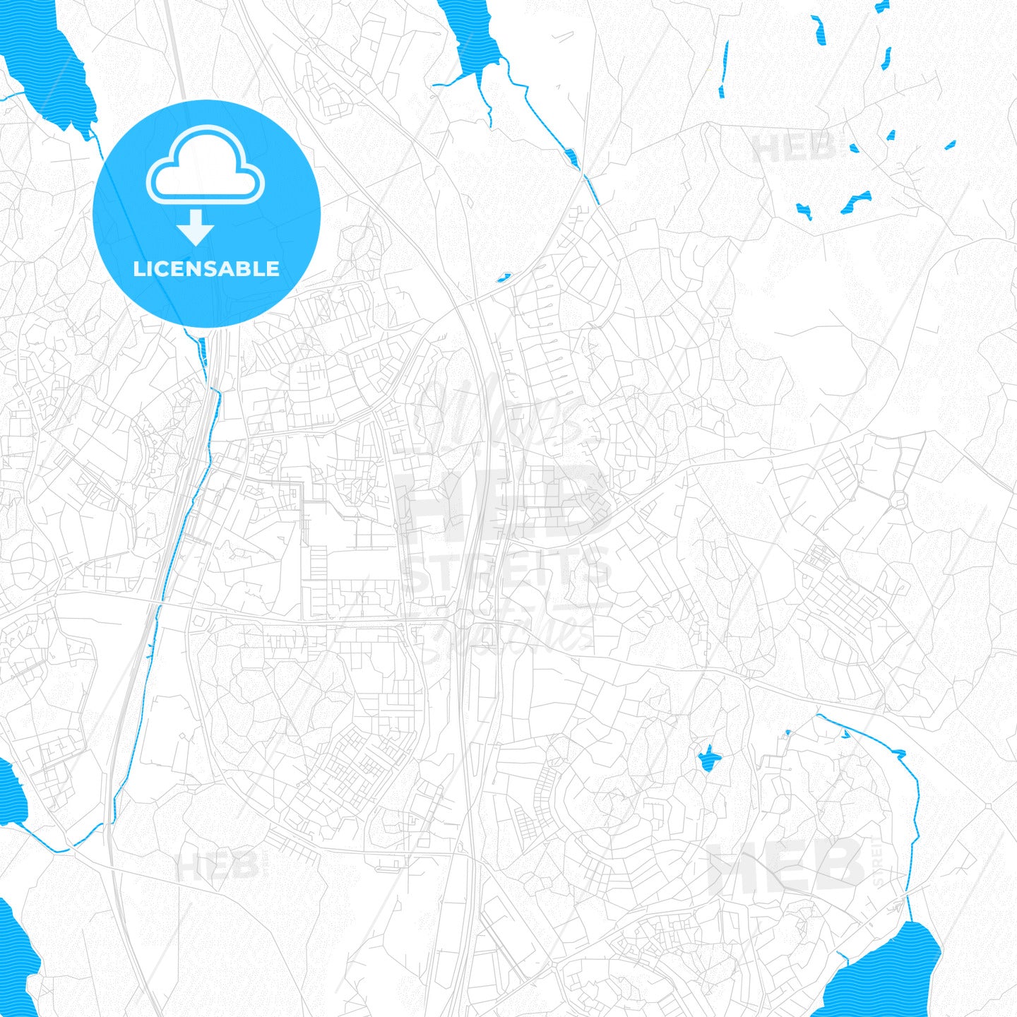 Upplands Väsby, Sweden PDF vector map with water in focus