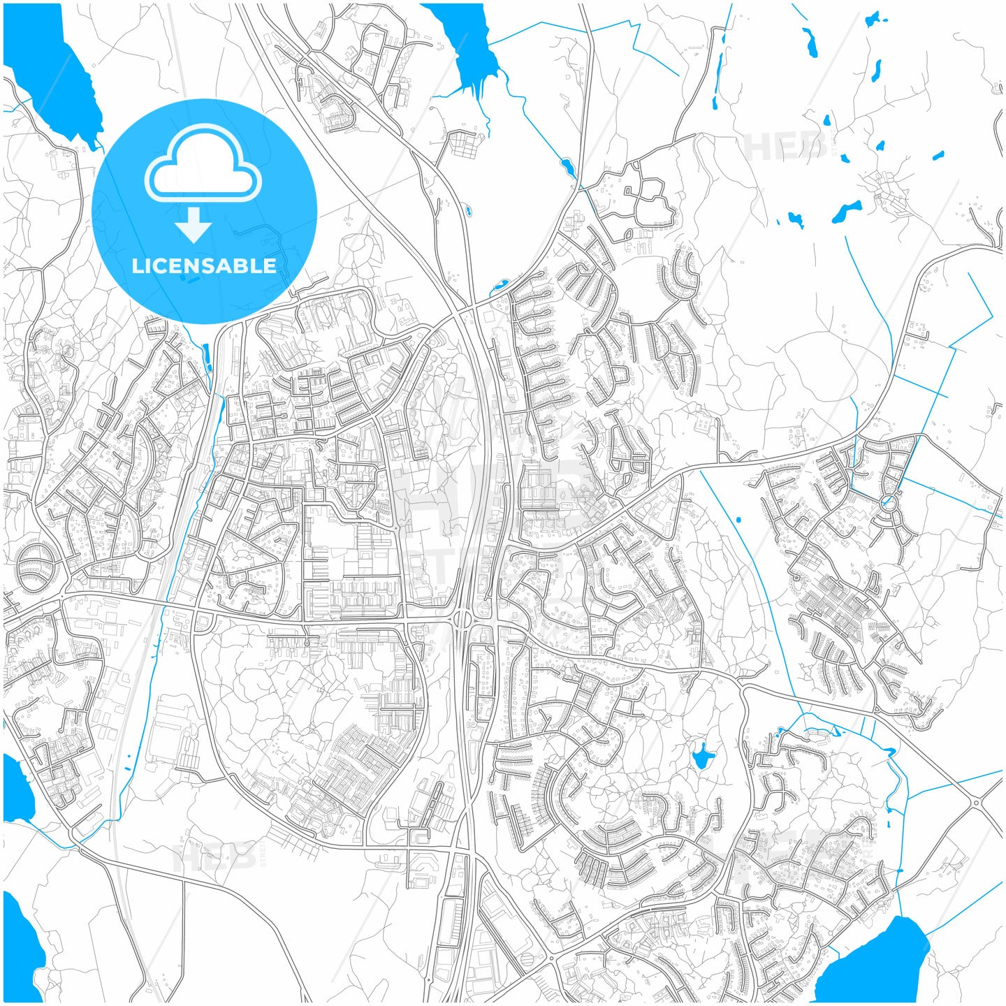 Upplands Väsby, Sweden, city map with high quality roads.