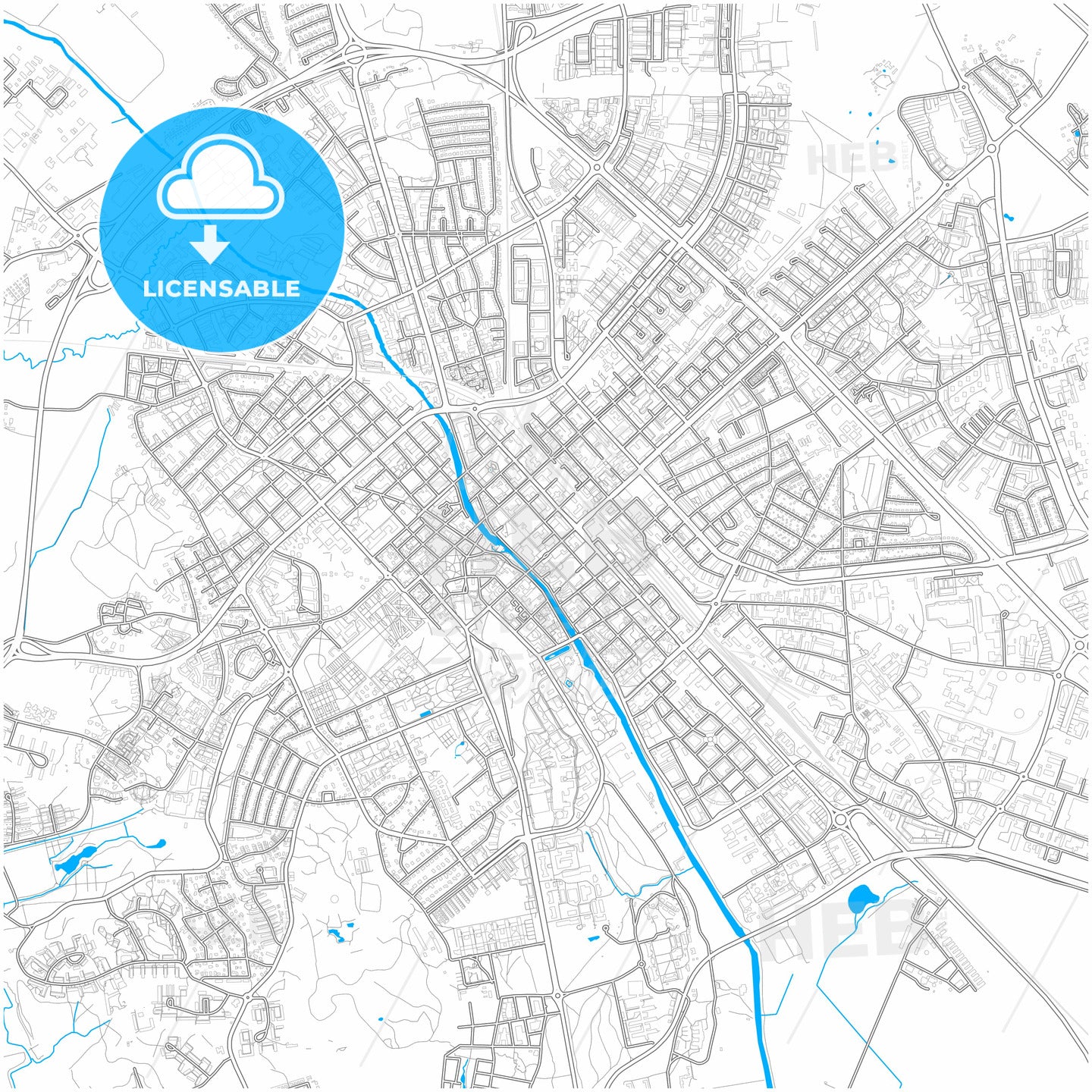 Uppsala, Sweden, city map with high quality roads.