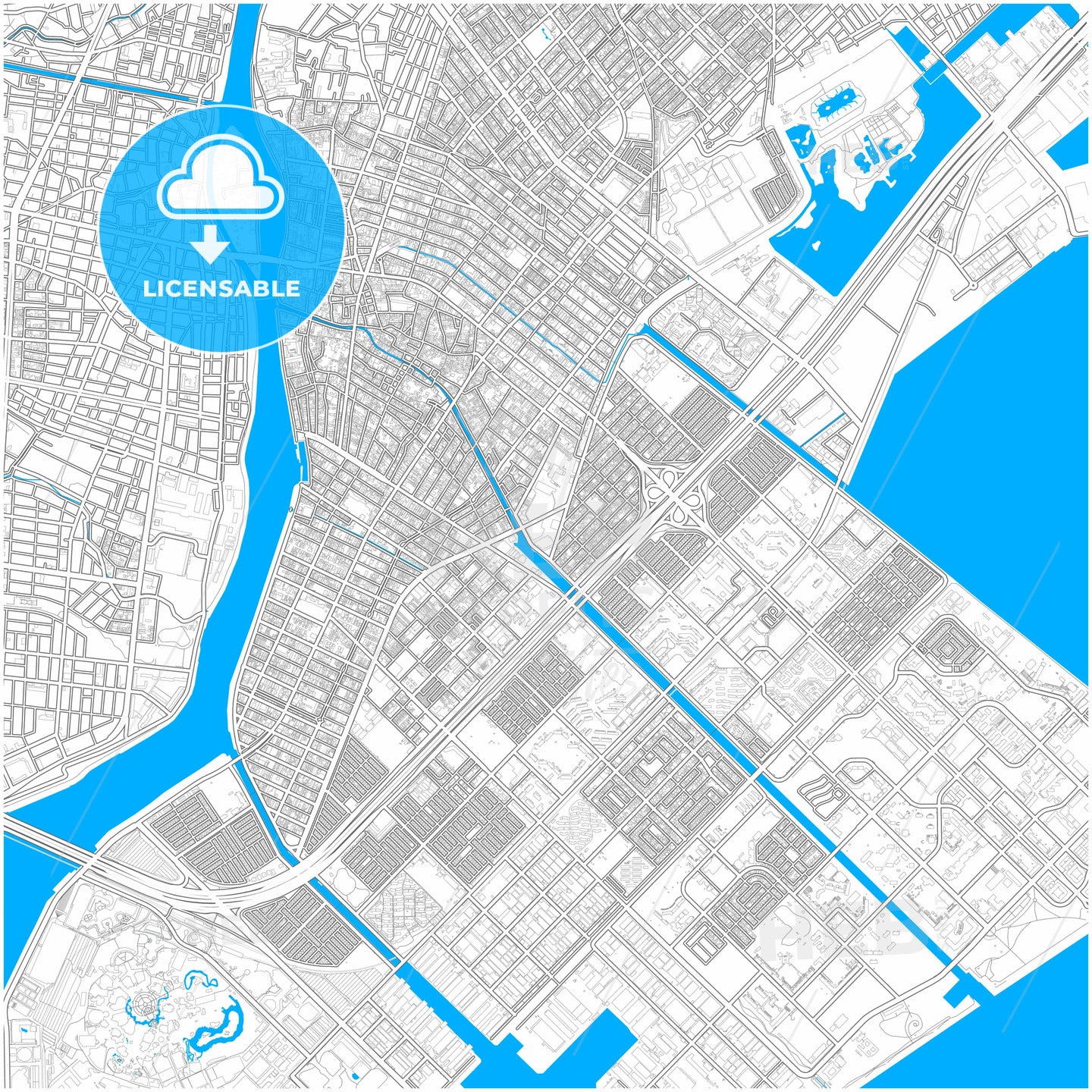 Urayasu, Chiba, Japan, city map with high quality roads.