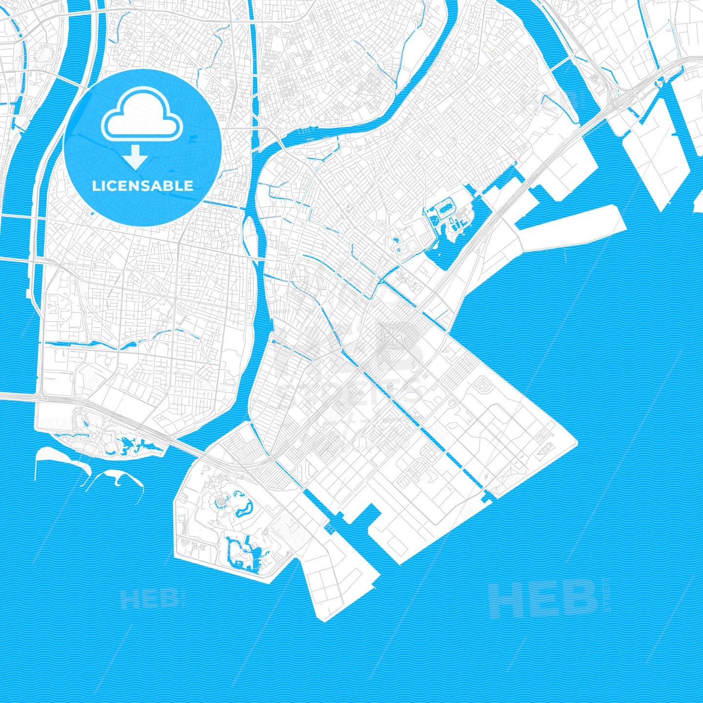 Urayasu, Japan PDF vector map with water in focus