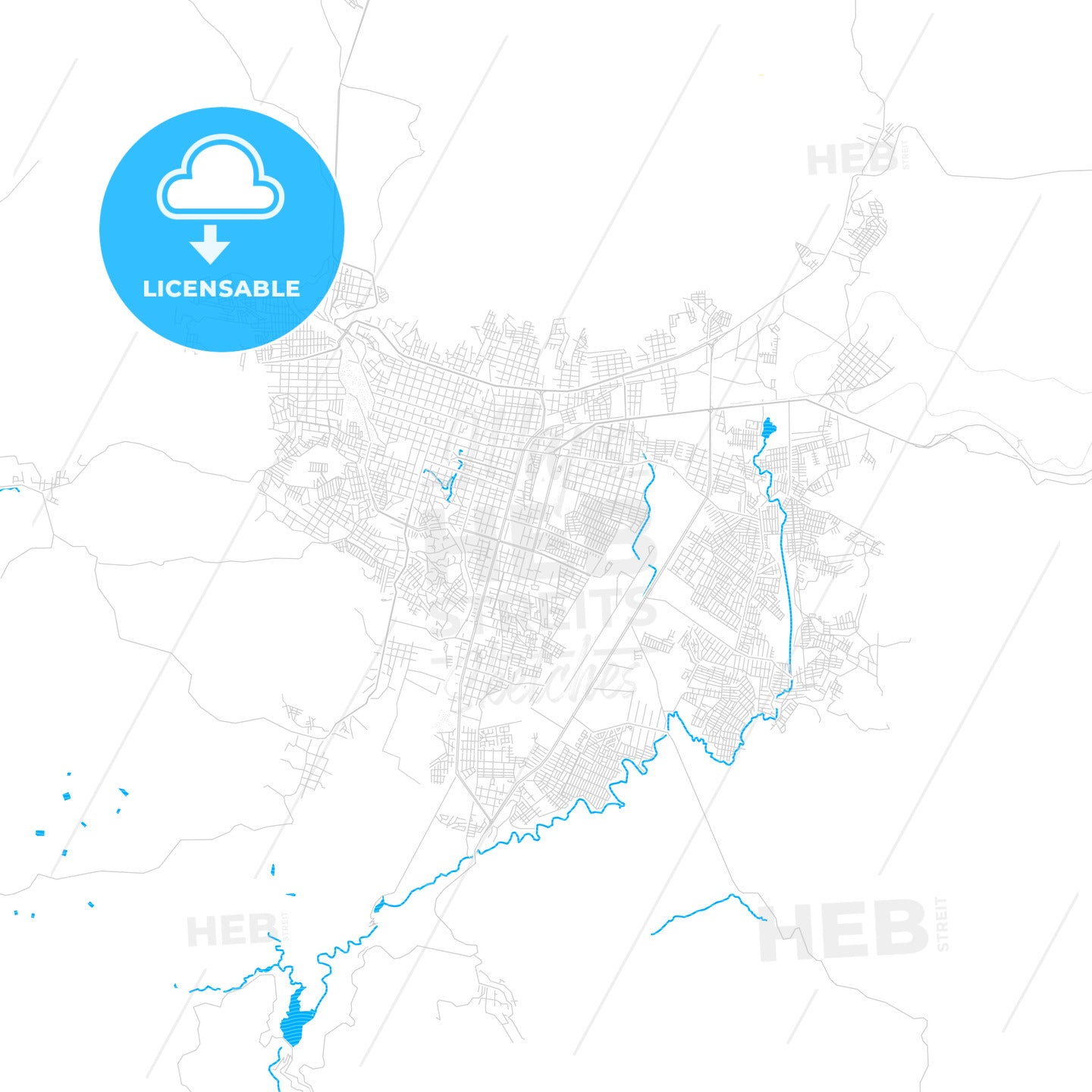 Uruapan, Mexico PDF vector map with water in focus