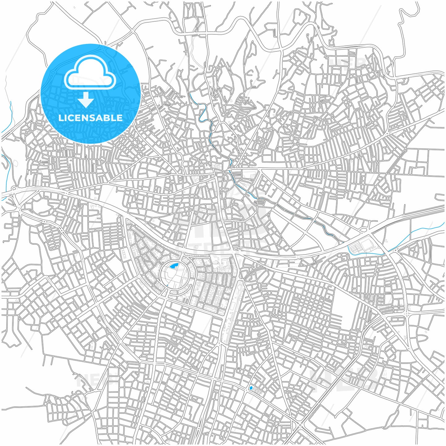 Uşak, Uşak, Turkey, city map with high quality roads.