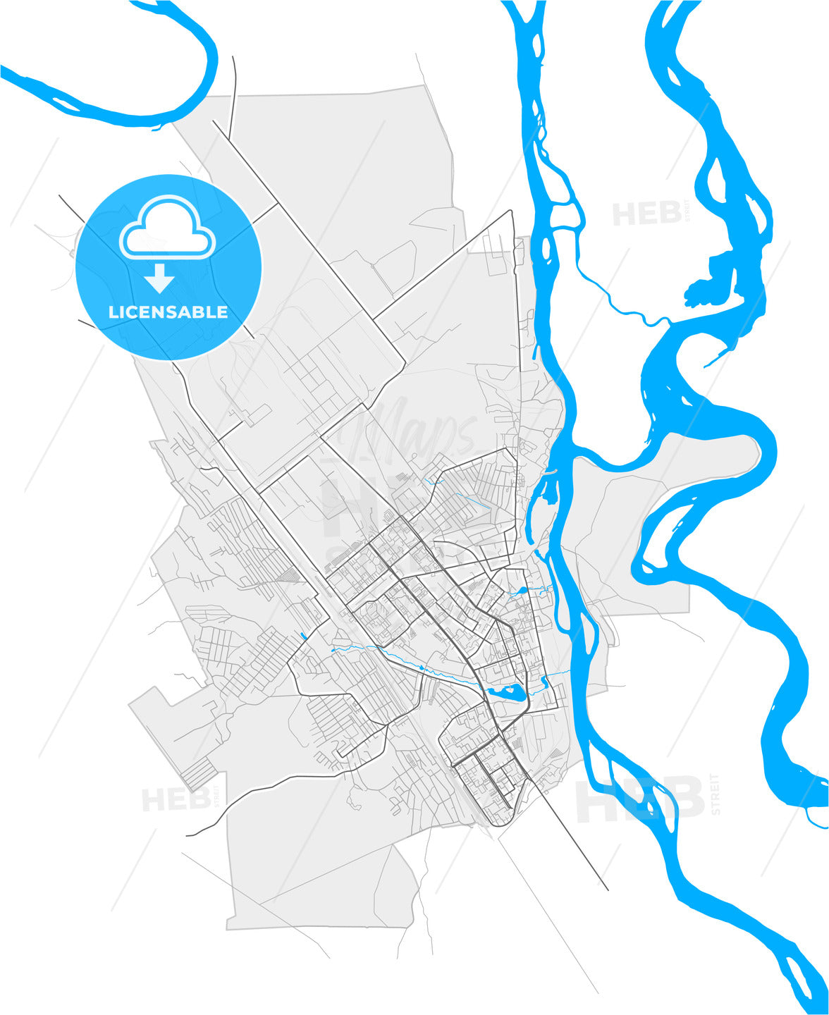 Usolye-Sibirskoye, Irkutsk Oblast, Russia, high quality vector map