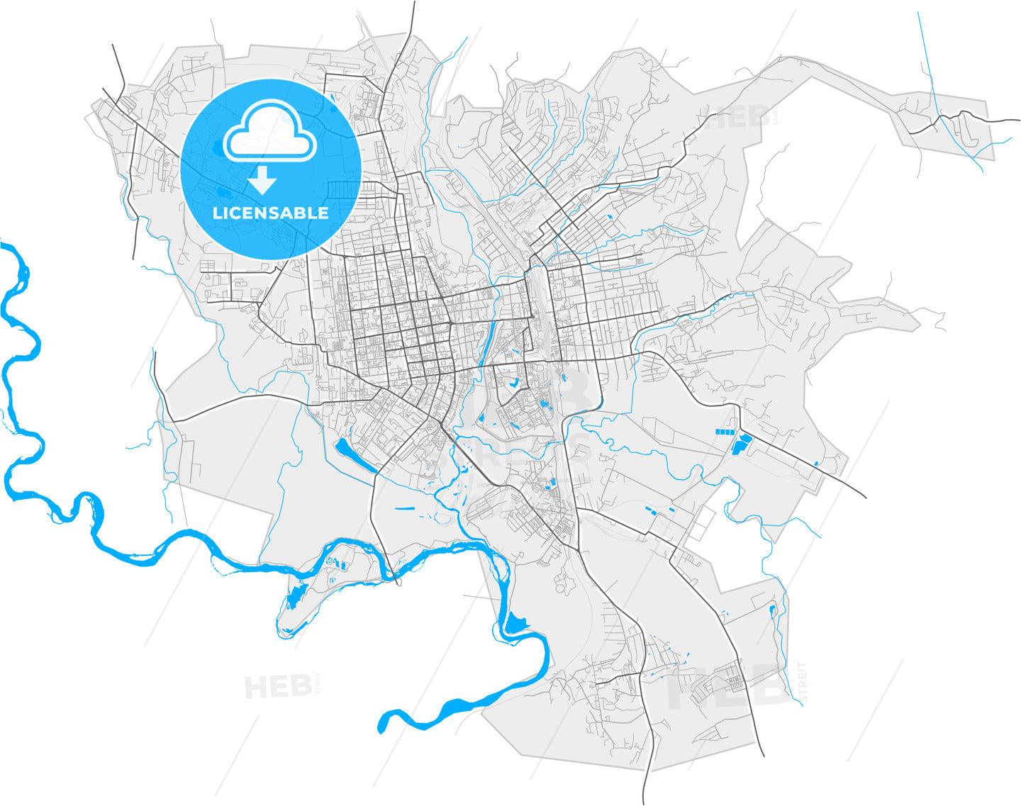 Ussuriysk, Primorsky Krai, Russia, high quality vector map