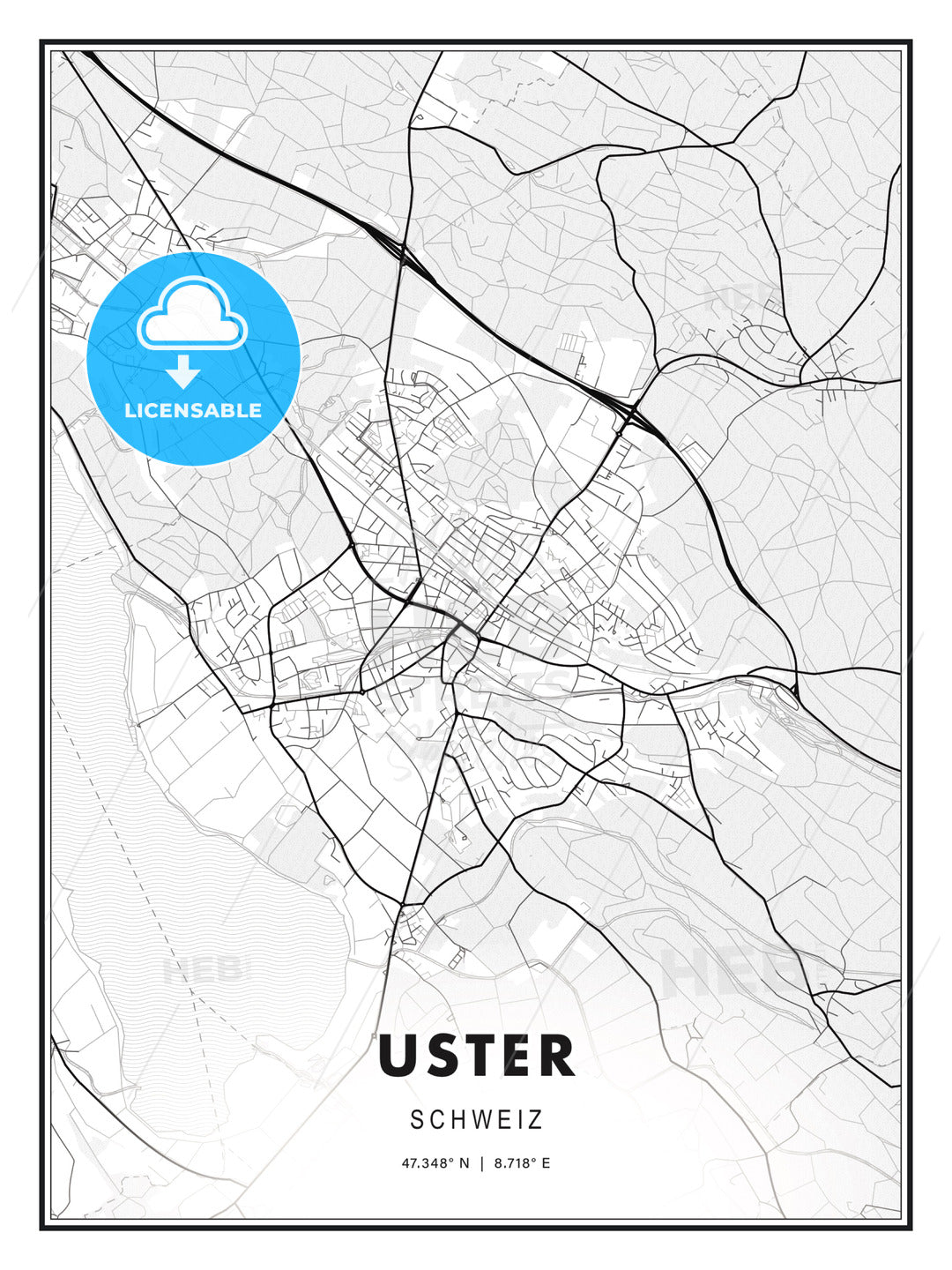 Uster, Switzerland, Modern Print Template in Various Formats - HEBSTREITS Sketches