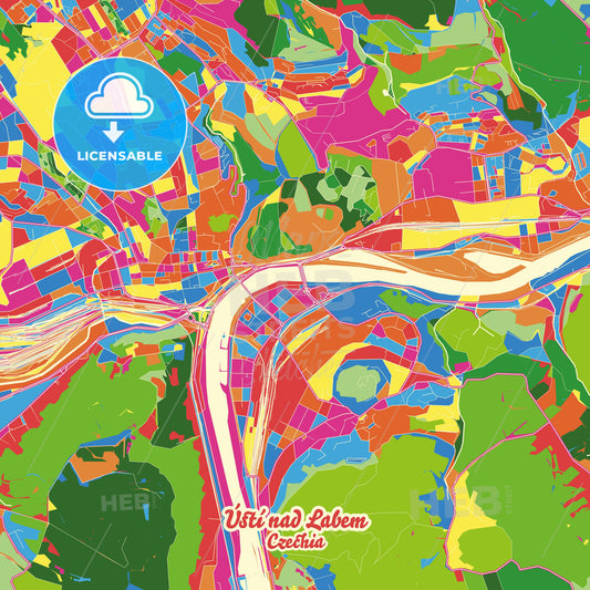 Ústí nad Labem, Czechia Crazy Colorful Street Map Poster Template - HEBSTREITS Sketches