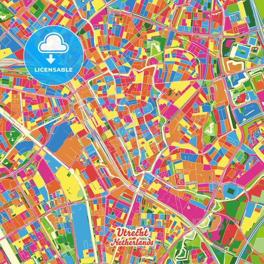 Utrecht, Netherlands Crazy Colorful Street Map Poster Template - HEBSTREITS Sketches