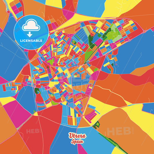 Utrera, Spain Crazy Colorful Street Map Poster Template - HEBSTREITS Sketches