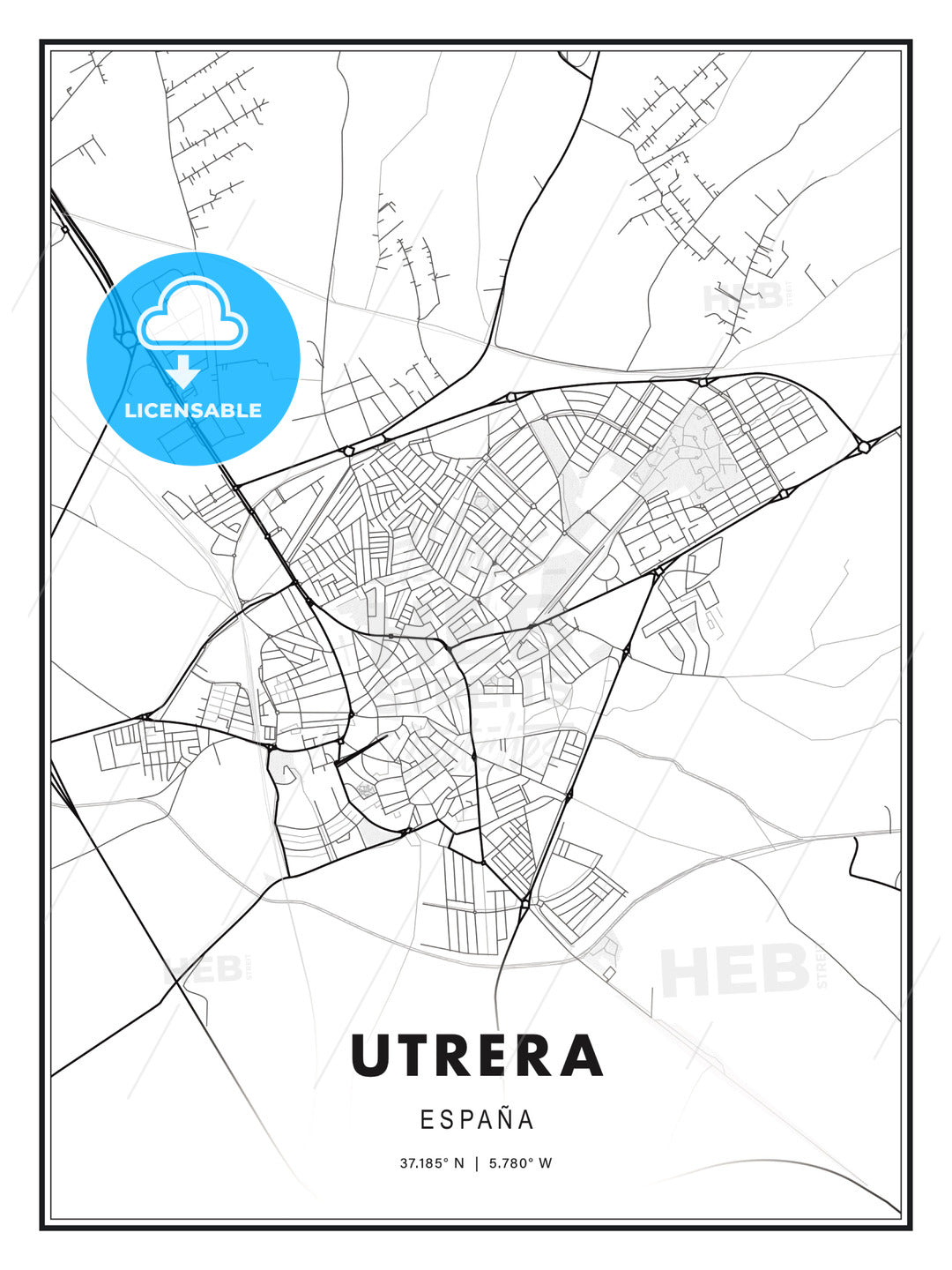 Utrera, Spain, Modern Print Template in Various Formats - HEBSTREITS Sketches