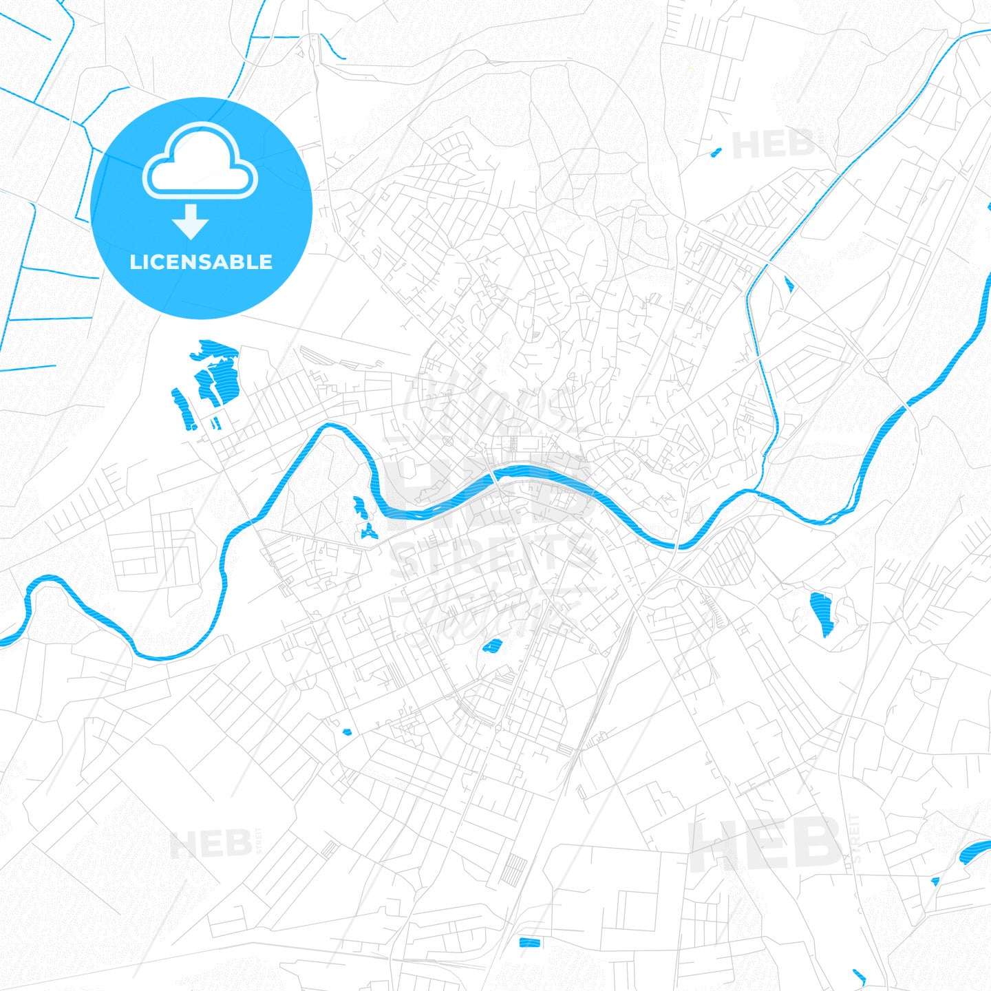 Uzhhorod, Ukraine PDF vector map with water in focus