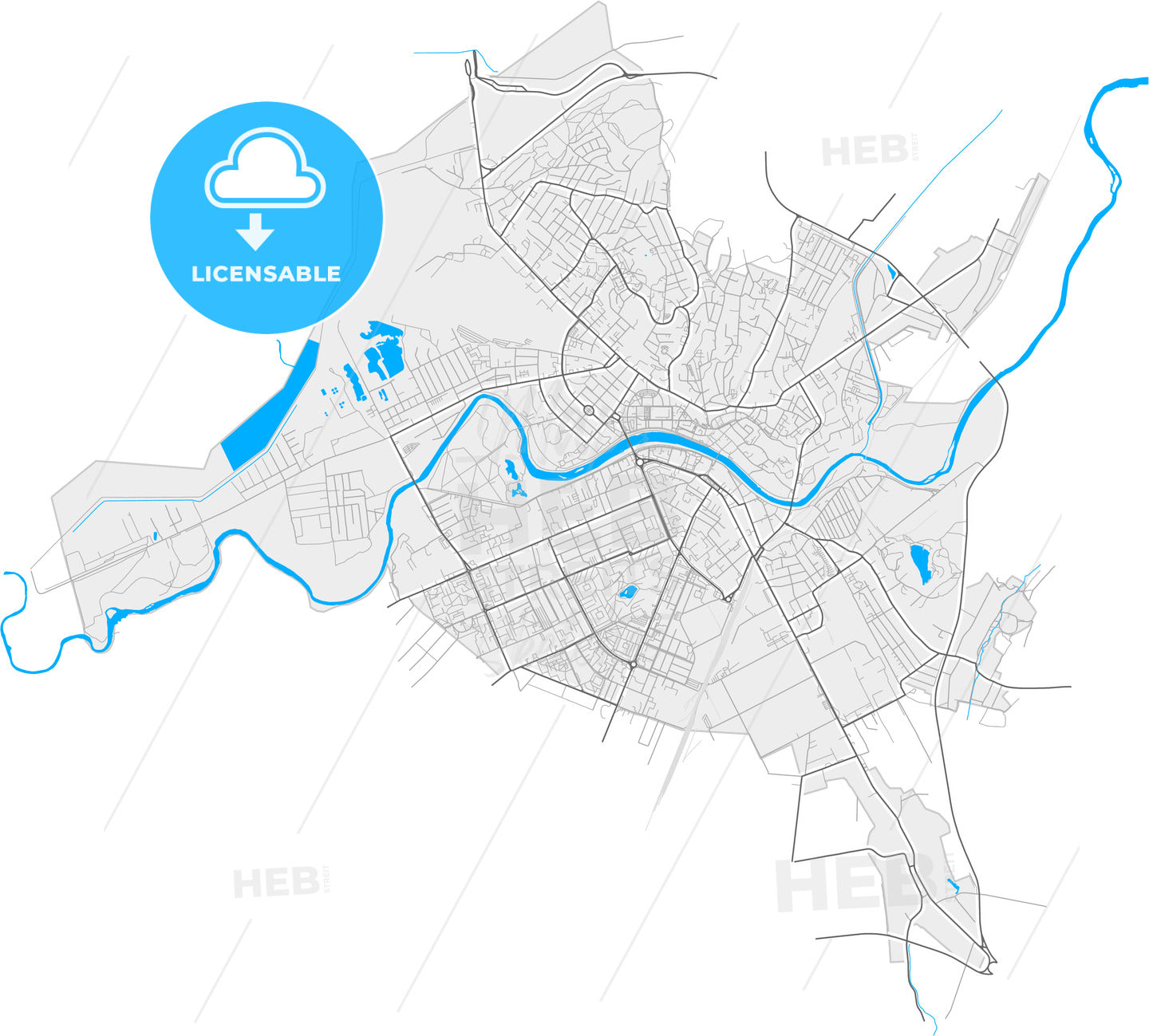 Uzhhorod, Zakarpattia Oblast, Ukraine, high quality vector map