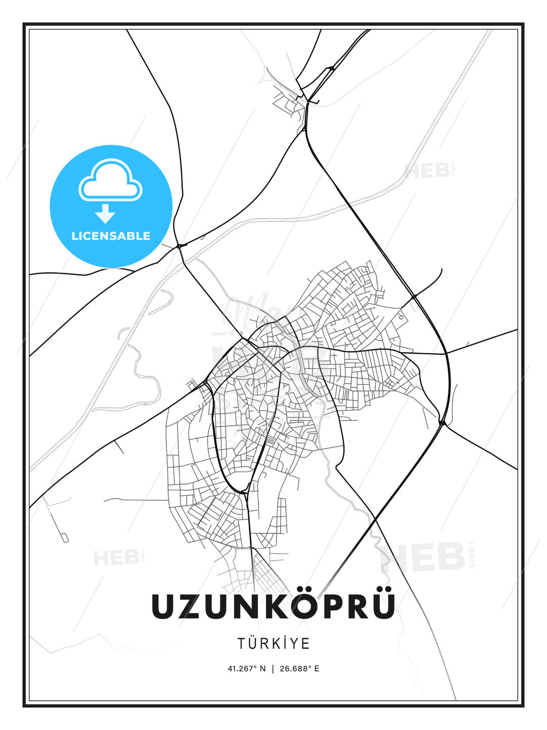 Uzunköprü, Turkey, Modern Print Template in Various Formats - HEBSTREITS Sketches