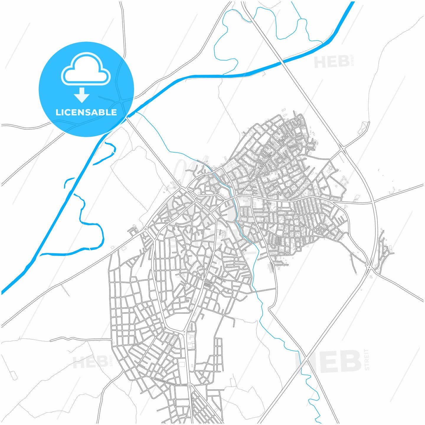 Uzunköprü, Edirne, Turkey, city map with high quality roads.