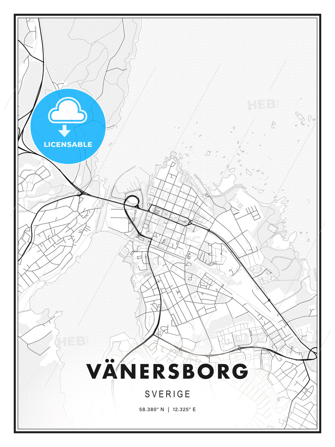 Vänersborg, Sweden, Modern Print Template in Various Formats - HEBSTREITS Sketches