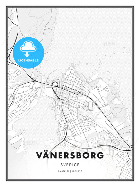 Vänersborg, Sweden, Modern Print Template in Various Formats - HEBSTREITS Sketches