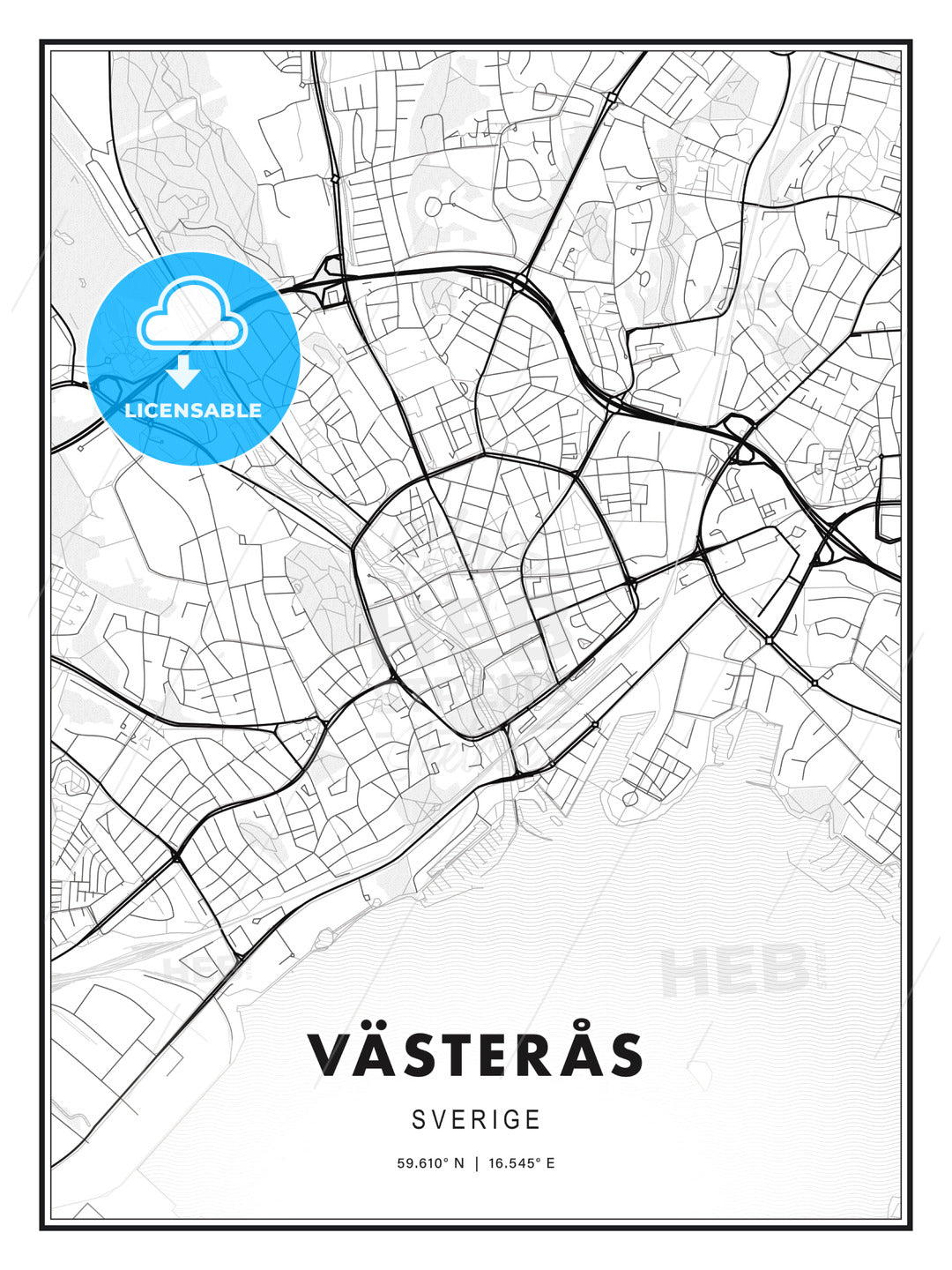 Västerås, Sweden, Modern Print Template in Various Formats - HEBSTREITS Sketches