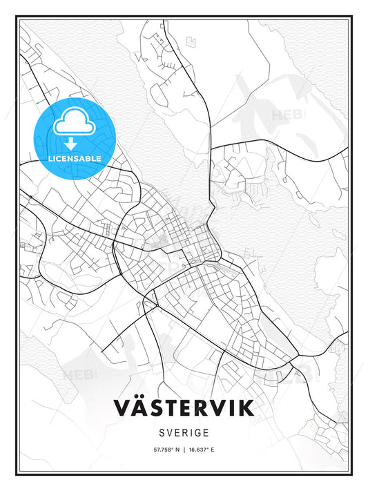 Västervik, Sweden, Modern Print Template in Various Formats - HEBSTREITS Sketches