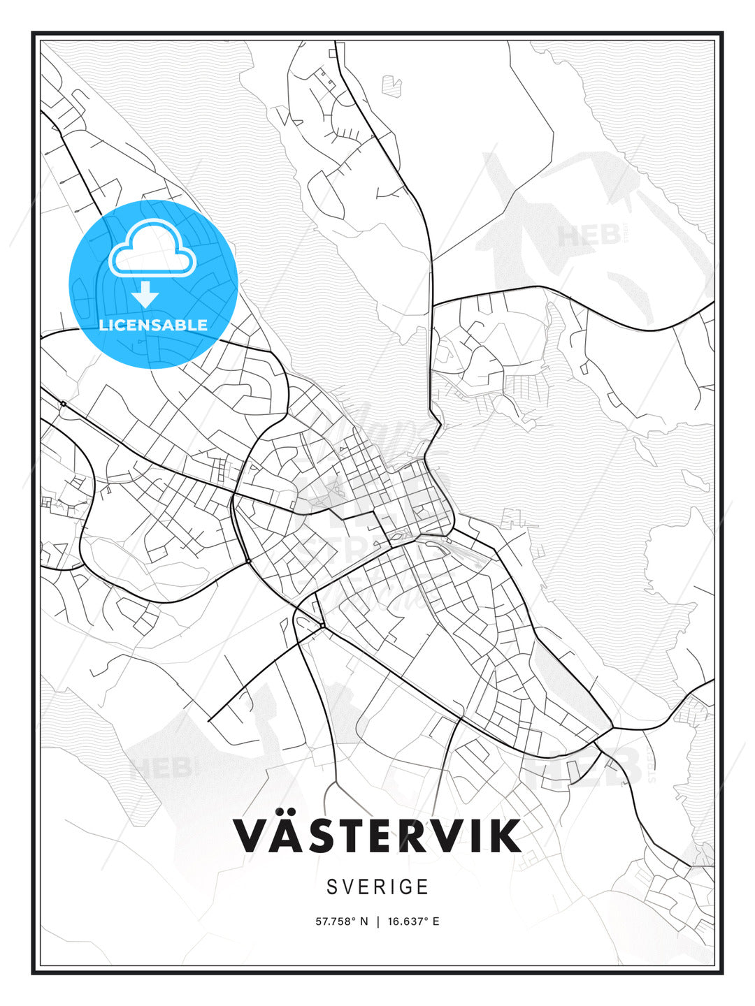 Västervik, Sweden, Modern Print Template in Various Formats - HEBSTREITS Sketches