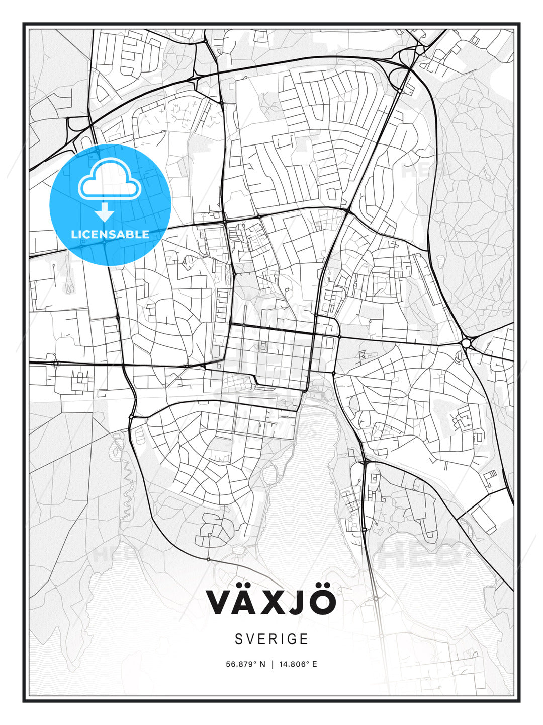 Växjö, Sweden, Modern Print Template in Various Formats - HEBSTREITS Sketches