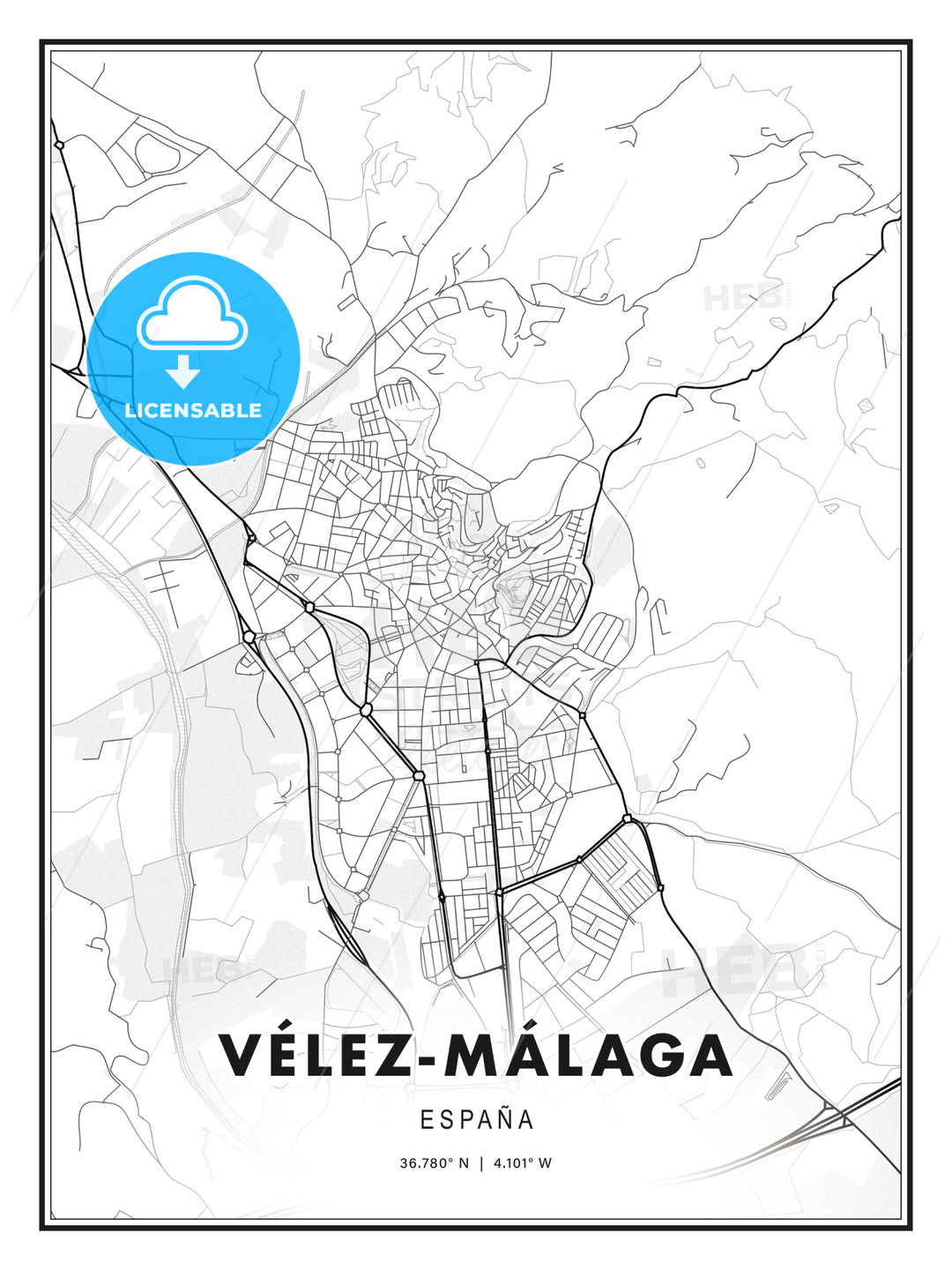 Vélez-Málaga, Spain, Modern Print Template in Various Formats - HEBSTREITS Sketches