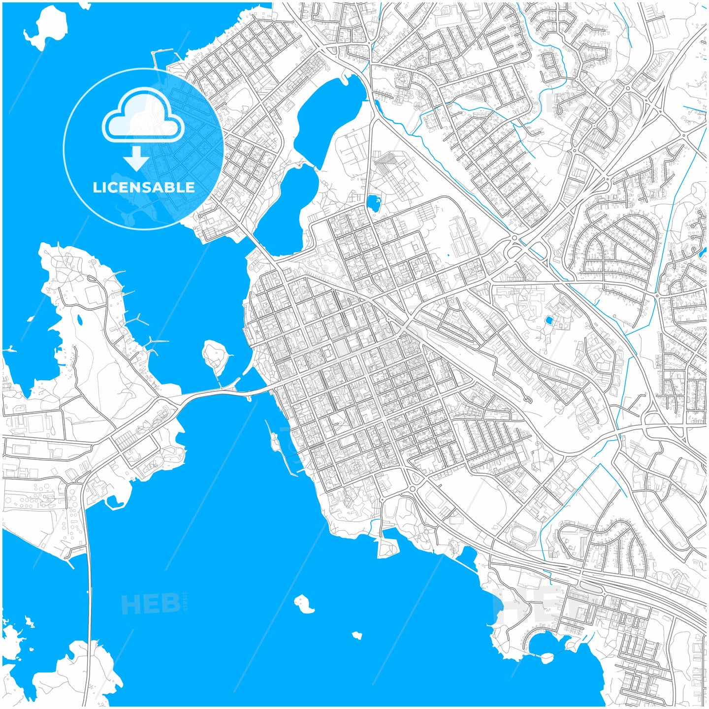 Vaasa, Finland, city map with high quality roads.