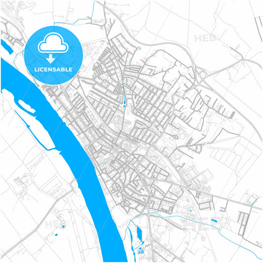 Vác, Pest, Hungary, city map with high quality roads.