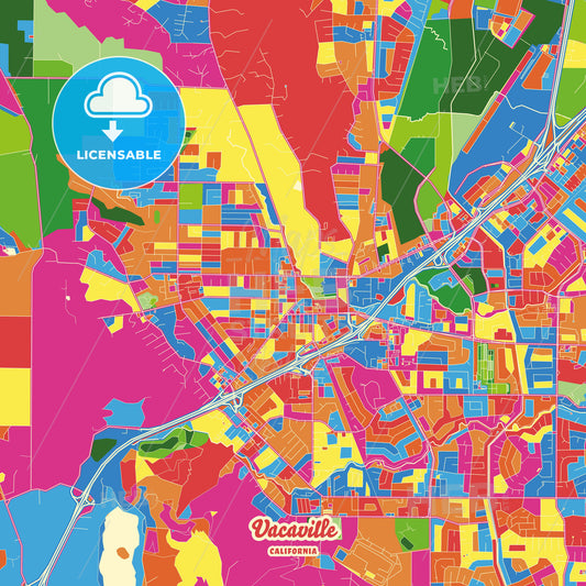 Vacaville, United States Crazy Colorful Street Map Poster Template - HEBSTREITS Sketches