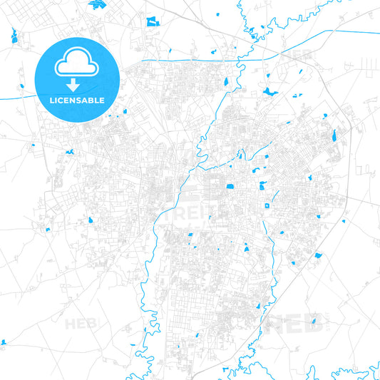 Vadodara, India PDF vector map with water in focus