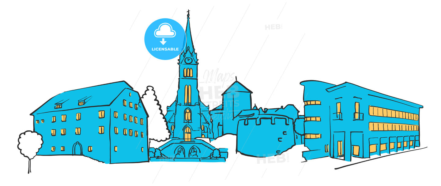 Vaduz Liechtenstein Colored Panorama – instant download