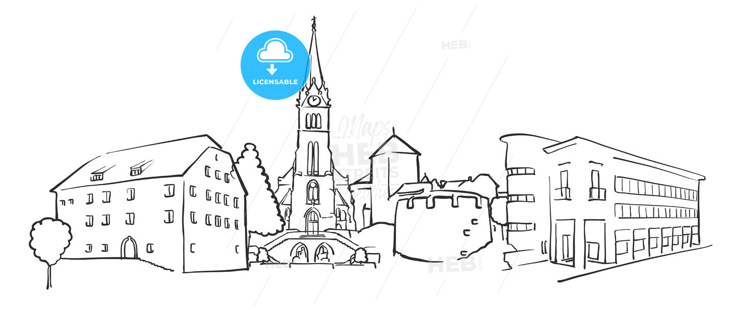Vaduz Liechtenstein Panorama Sketch – instant download