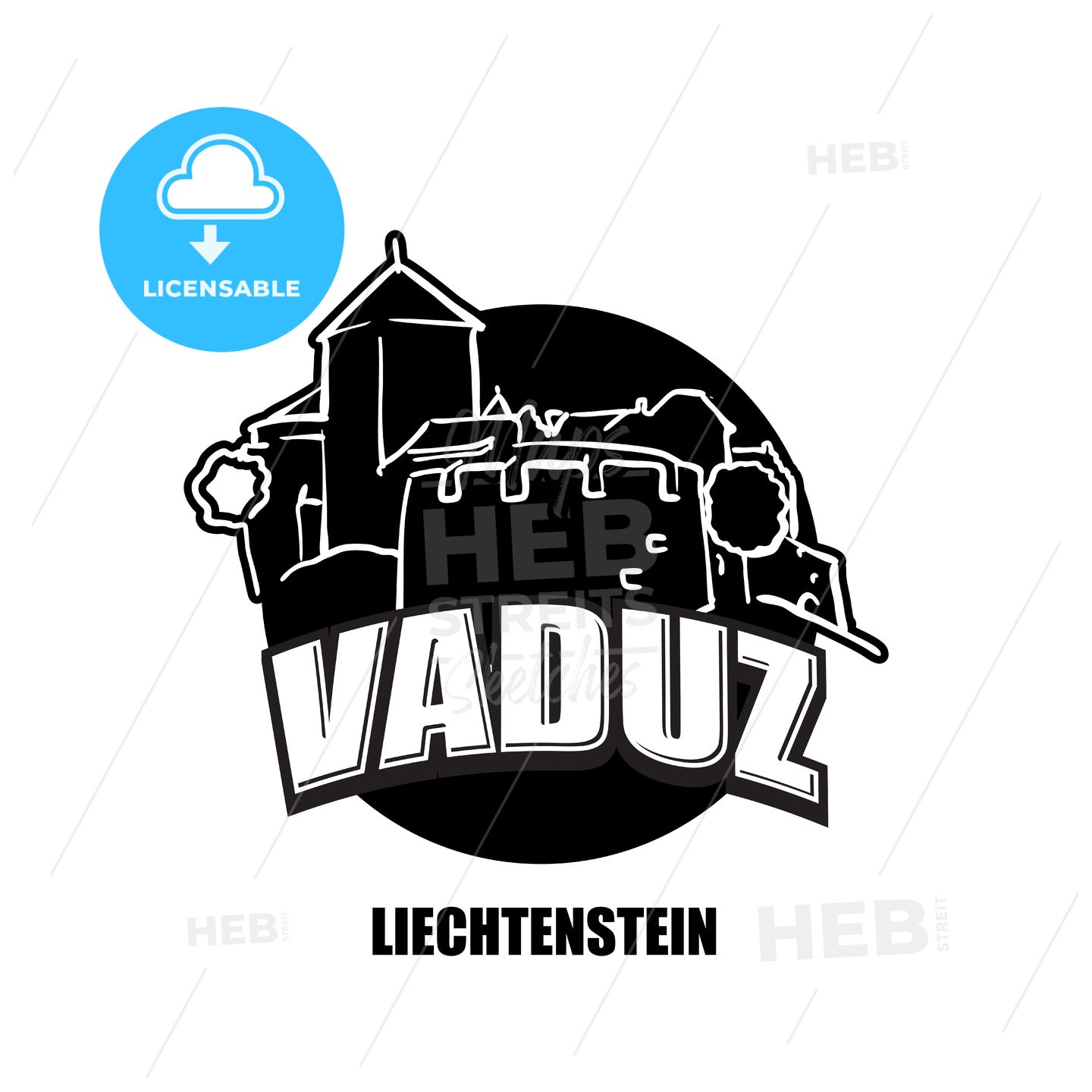 Vaduz, Liechtenstein, black and white logo – instant download