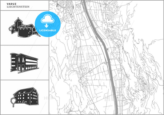 Vaduz city map with hand-drawn architecture icons