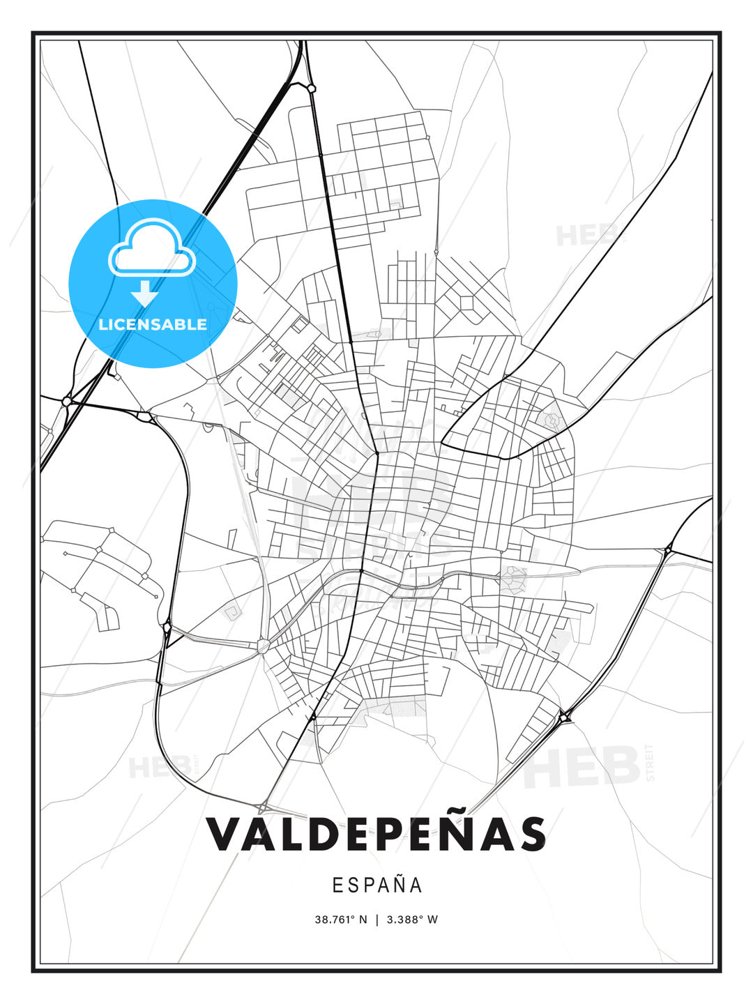 Valdepeñas, Spain, Modern Print Template in Various Formats - HEBSTREITS Sketches