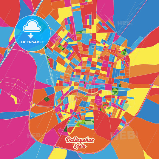 Valdepeñas, Spain Crazy Colorful Street Map Poster Template - HEBSTREITS Sketches