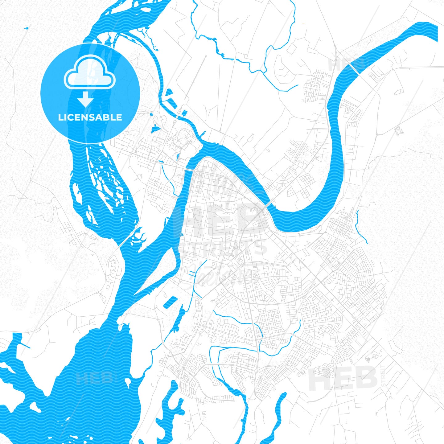 Valdivia, Chile PDF vector map with water in focus