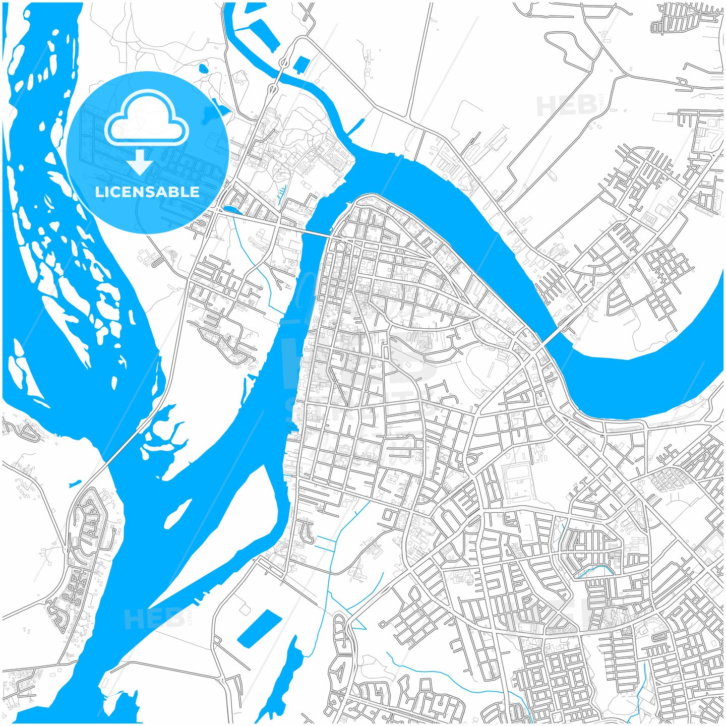 Valdivia, Chile, city map with high quality roads.