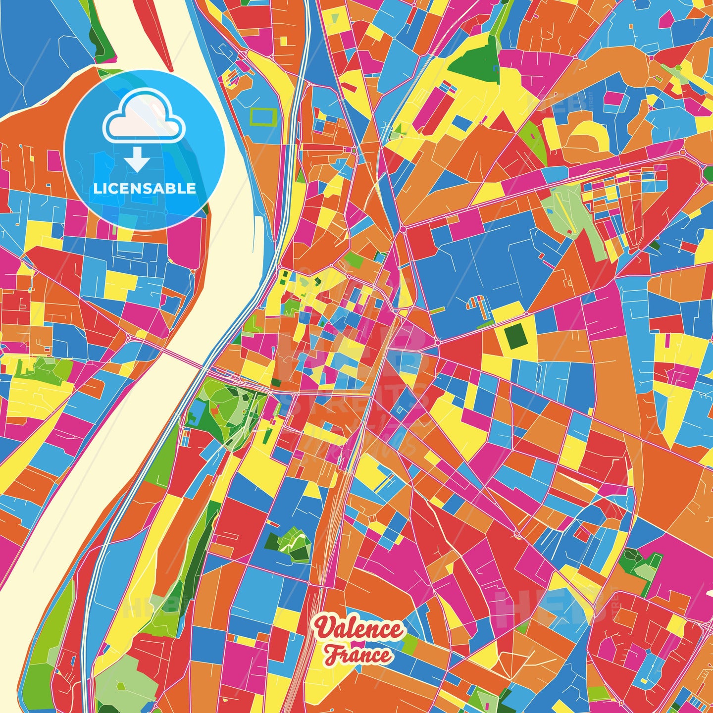 Valence, France Crazy Colorful Street Map Poster Template - HEBSTREITS Sketches
