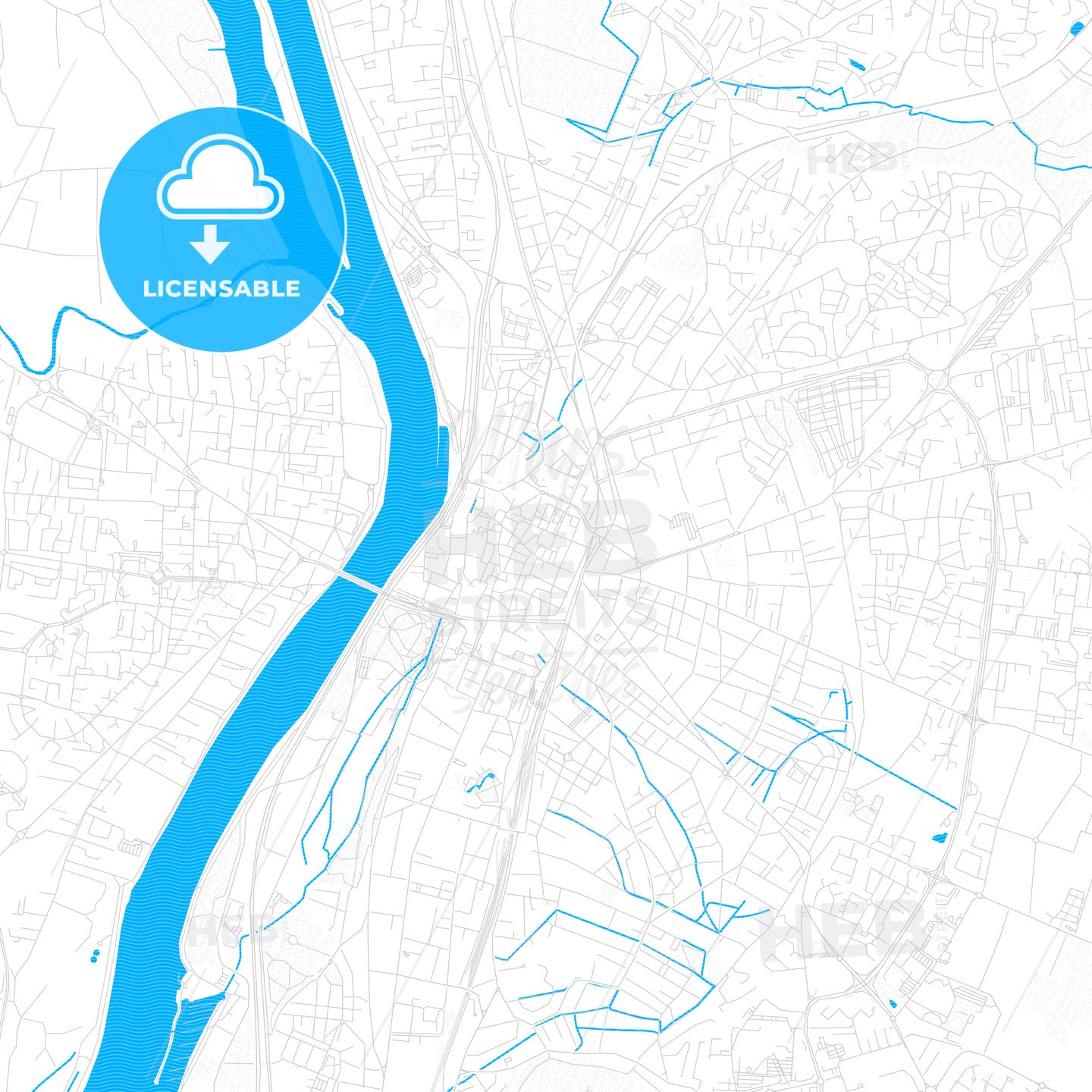 Valence, France PDF vector map with water in focus
