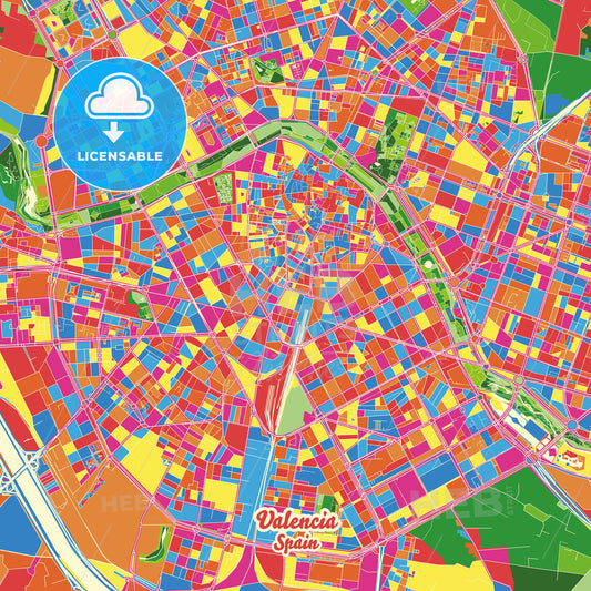 Valencia, Spain Crazy Colorful Street Map Poster Template - HEBSTREITS Sketches